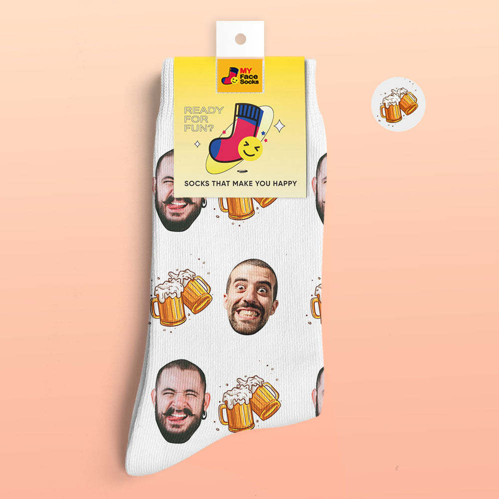 Calcetines Impresos Digitales Personalizados En 3d Regalos Para El Día Del Padre Cerveza Cheers - MyFaceSocksES