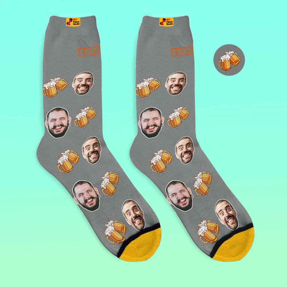 Calcetines Impresos Digitales Personalizados En 3d Regalos Para El Día Del Padre Cerveza Cheers - MyFaceSocksES