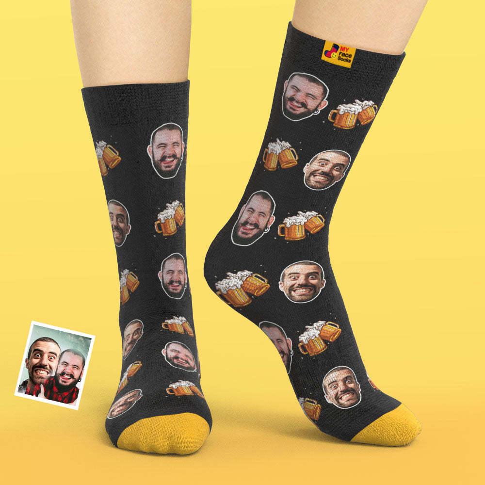 Calcetines Impresos Digitales Personalizados En 3d Regalos Para El Día Del Padre Cerveza Cheers - MyFaceSocksES