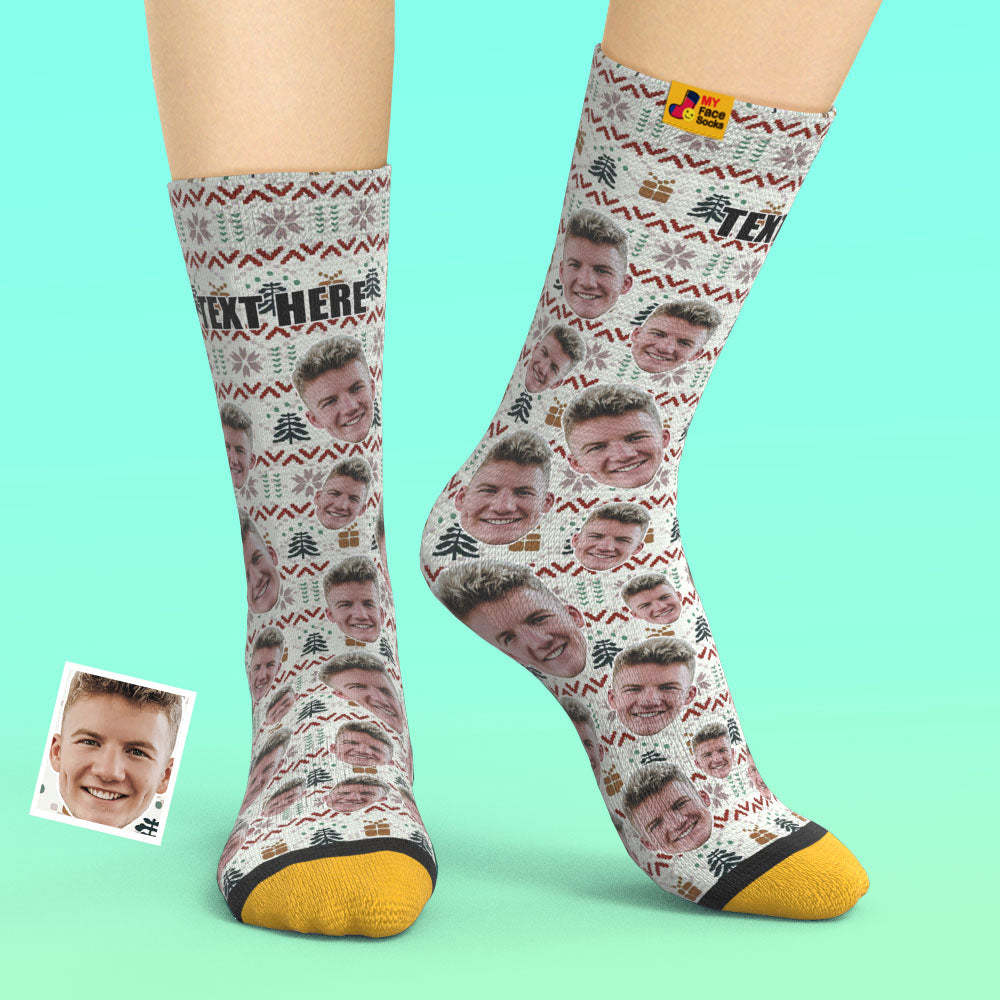 Calcetines Impresos Digitalmente En 3d Personalizados My Face Socks Agregue Imágenes Y Nombre - Patrón De Punto De Navidad - MyFaceSocksES
