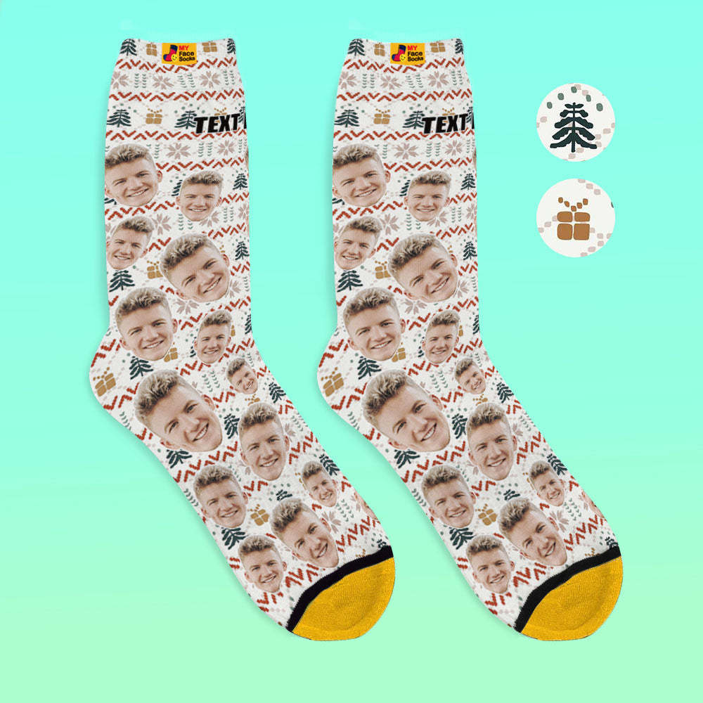 Calcetines Impresos Digitalmente En 3d Personalizados My Face Socks Agregue Imágenes Y Nombre - Patrón De Punto De Navidad - MyFaceSocksES