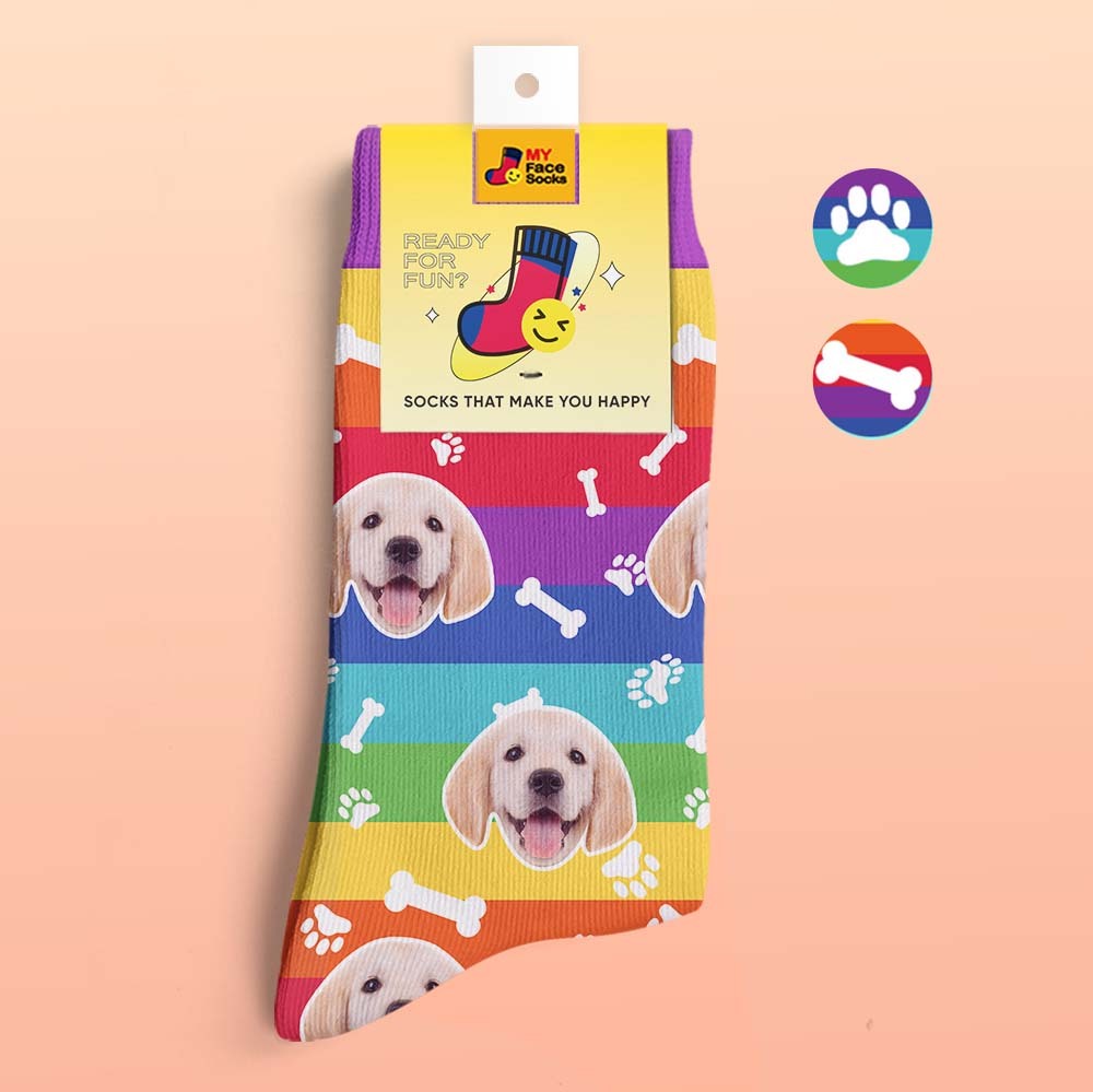 Calcetines Impresos Digitalmente En 3d Personalizados My Face Socks Agregue Imágenes Y Nombre - Rainbow Dog Pet - MyFaceSocksES