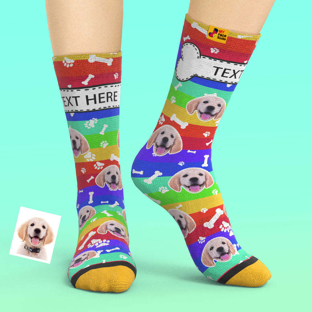 Calcetines Impresos Digitalmente En 3d Personalizados My Face Socks Agregue Imágenes Y Nombre - Rainbow Dog Pet - MyFaceSocksES