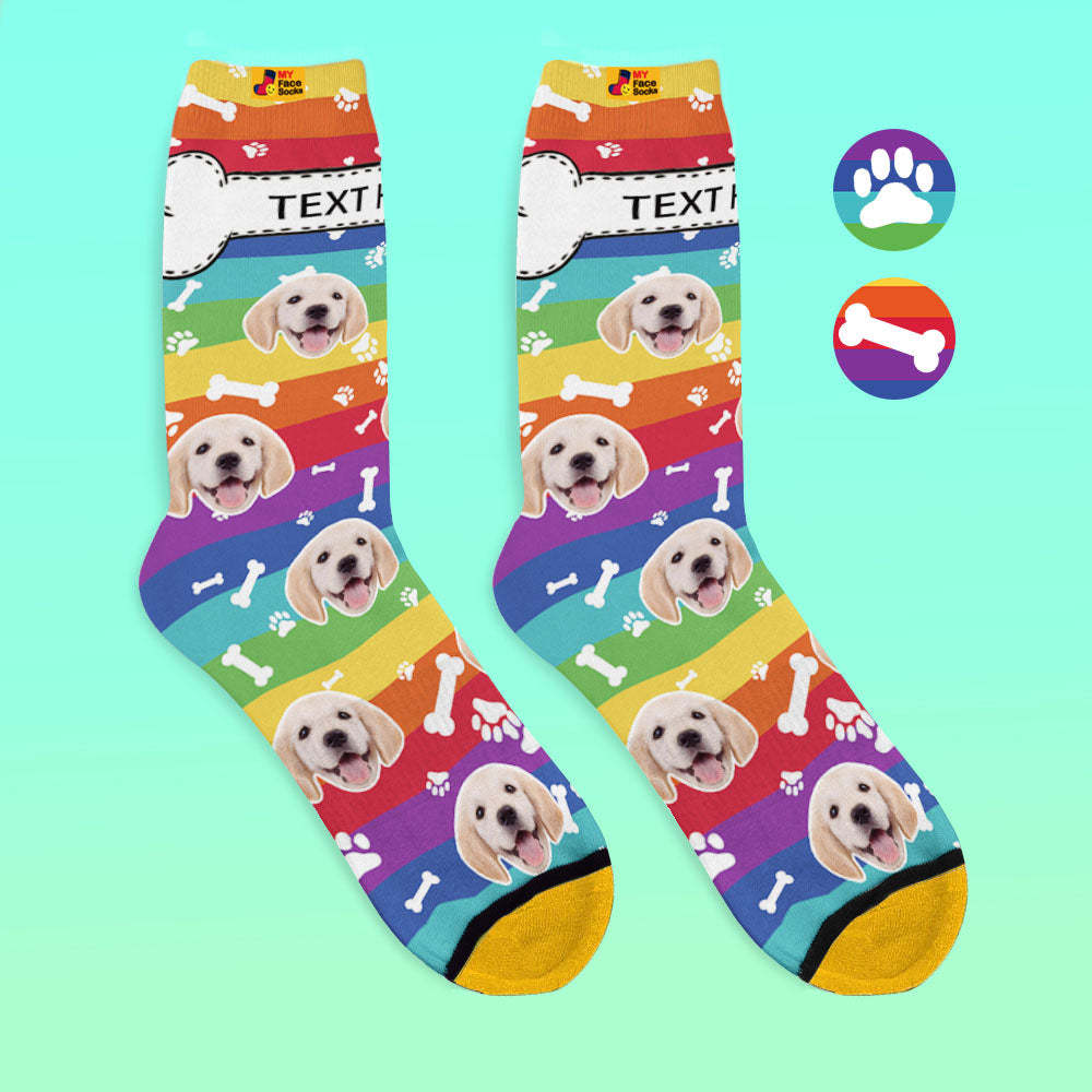 Calcetines Impresos Digitalmente En 3d Personalizados My Face Socks Agregue Imágenes Y Nombre - Rainbow Dog Pet - MyFaceSocksES