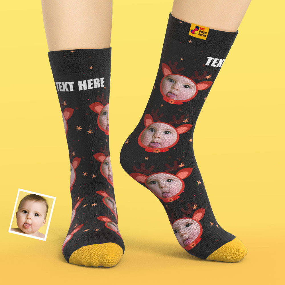 Calcetines Impresos Digitalmente En 3d Personalizados My Face Socks Agregue Imágenes Y Nombre - Fawn Face - MyFaceSocksES