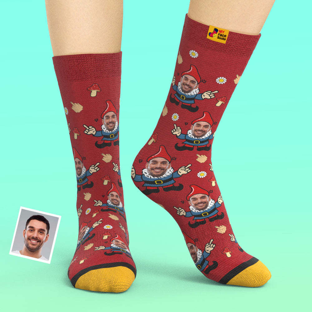 Regalos De Navidad, Calcetines Impresos Digitales 3d Personalizados My Face Socks Agregar Imágenes Y Nombrar A Gnome - MyFaceSocksES