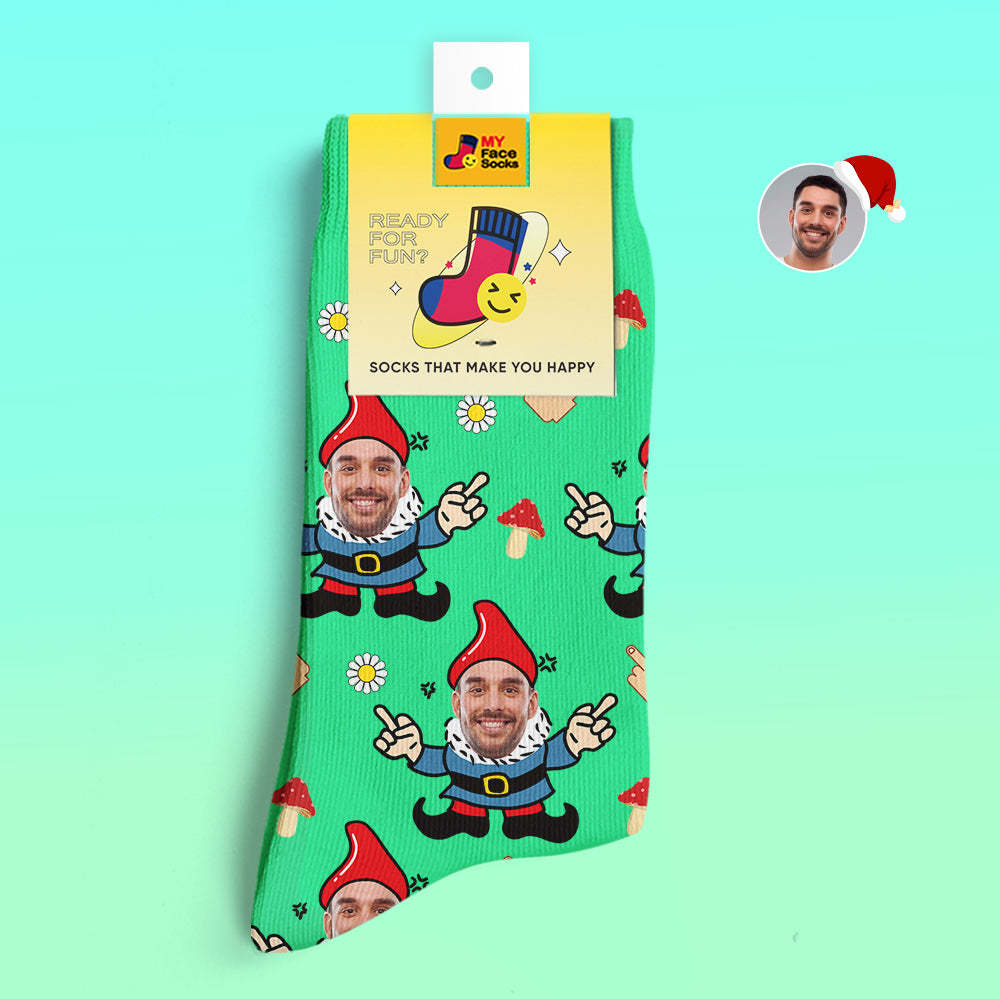 Regalos De Navidad, Calcetines Impresos Digitales 3d Personalizados My Face Socks Agregar Imágenes Y Nombrar A Gnome - MyFaceSocksES