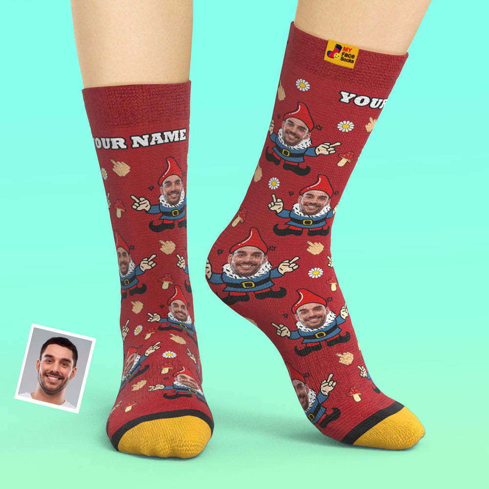 Regalos De Navidad, Calcetines Impresos Digitales 3d Personalizados My Face Socks Agregar Imágenes Y Nombrar A Gnome - MyFaceSocksES