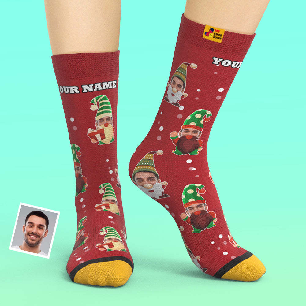 Regalos De Navidad, Calcetines Impresos Digitales 3d Personalizados My Face Socks Agregar Imágenes Y Nombrar Gnomo Barbudo - MyFaceSocksES