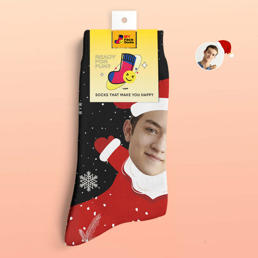 Calcetines Impresos Digitales 3d Personalizados Snow Santa Happy Face Calcetines Regalo De Navidad - MyFaceSocksES