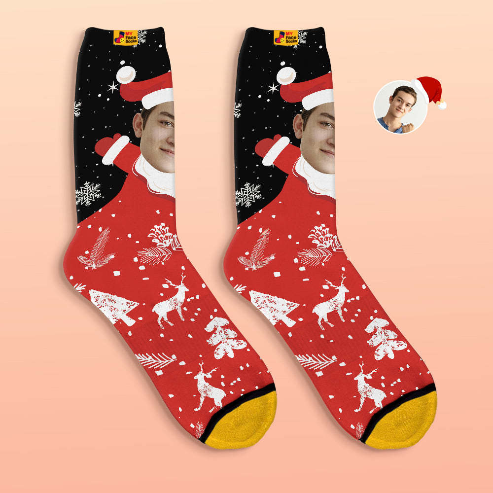 Calcetines Impresos Digitales 3d Personalizados Snow Santa Happy Face Calcetines Regalo De Navidad - MyFaceSocksES