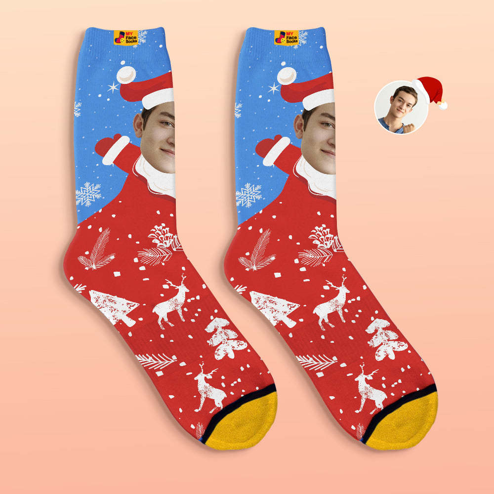 Calcetines Impresos Digitales 3d Personalizados Snow Santa Happy Face Calcetines Regalo De Navidad - MyFaceSocksES