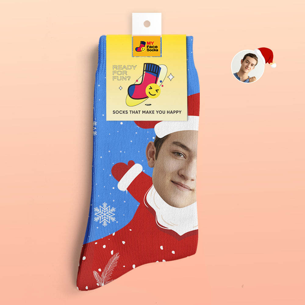 Calcetines Impresos Digitales 3d Personalizados Snow Santa Happy Face Calcetines Regalo De Navidad - MyFaceSocksES