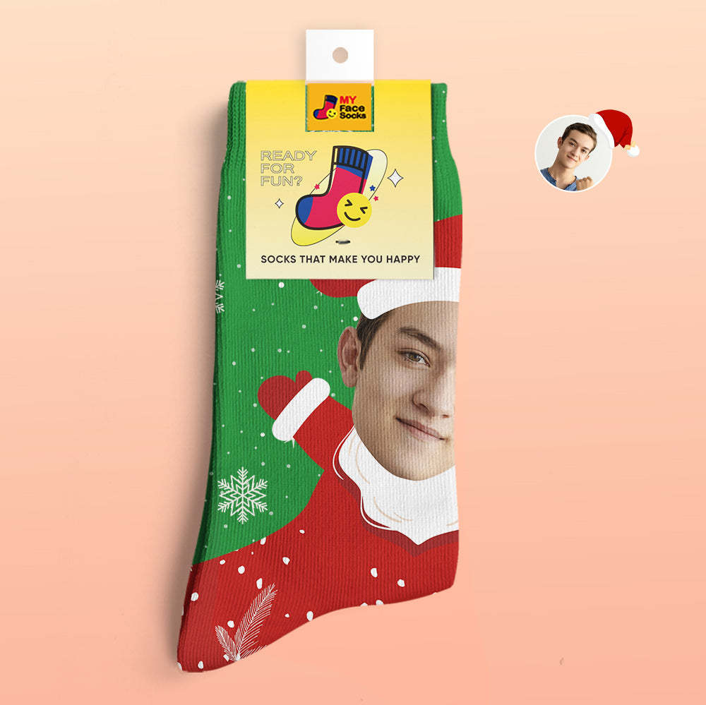 Calcetines Impresos Digitales 3d Personalizados Snow Santa Happy Face Calcetines Regalo De Navidad - MyFaceSocksES