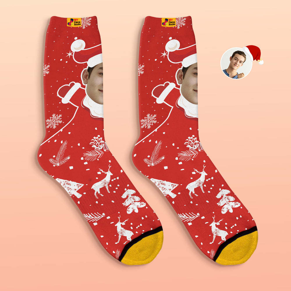 Calcetines Impresos Digitales 3d Personalizados Snow Santa Happy Face Calcetines Regalo De Navidad - MyFaceSocksES
