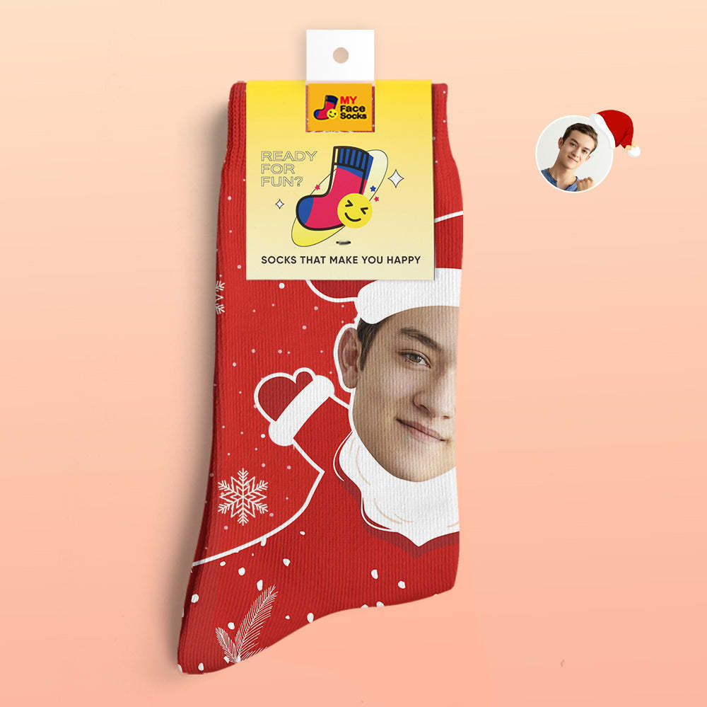 Calcetines Impresos Digitales 3d Personalizados Snow Santa Happy Face Calcetines Regalo De Navidad - MyFaceSocksES