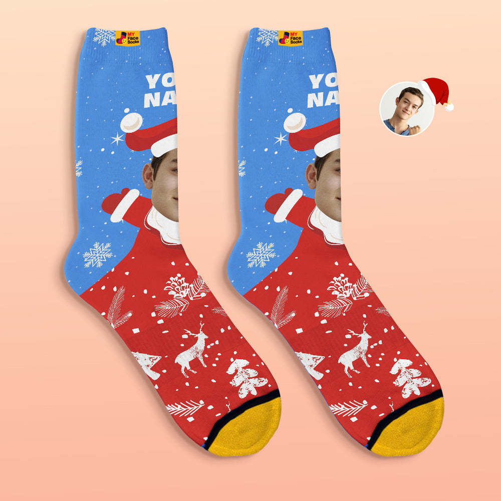 Calcetines Impresos Digitales 3d Personalizados Snow Santa Happy Face Calcetines Regalo De Navidad - MyFaceSocksES