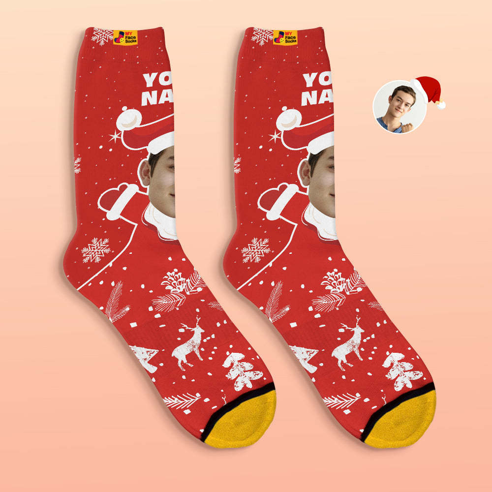 Calcetines Impresos Digitales 3d Personalizados Snow Santa Happy Face Calcetines Regalo De Navidad - MyFaceSocksES