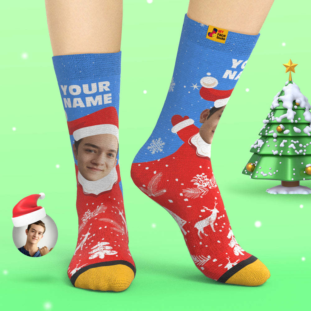 Calcetines Impresos Digitales 3d Personalizados Snow Santa Happy Face Calcetines Regalo De Navidad - MyFaceSocksES