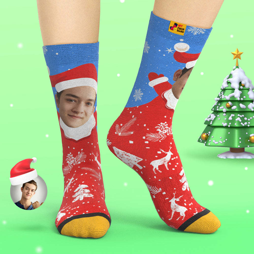 Calcetines Impresos Digitales 3d Personalizados Snow Santa Happy Face Calcetines Regalo De Navidad - MyFaceSocksES