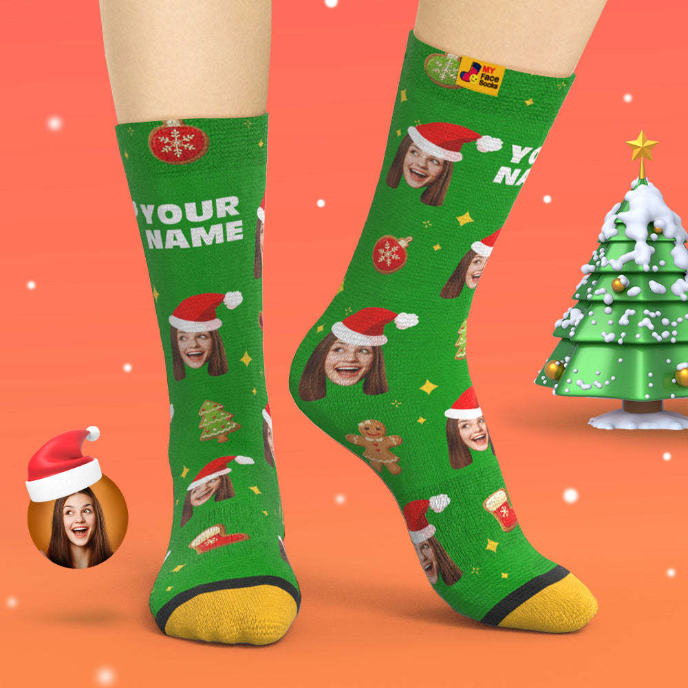 Personalizado 3d Digital Impreso Calcetines Árbol De Navidad Decoración Cara Calcetines Divertido Regalo De Navidad - MyFaceSocksES