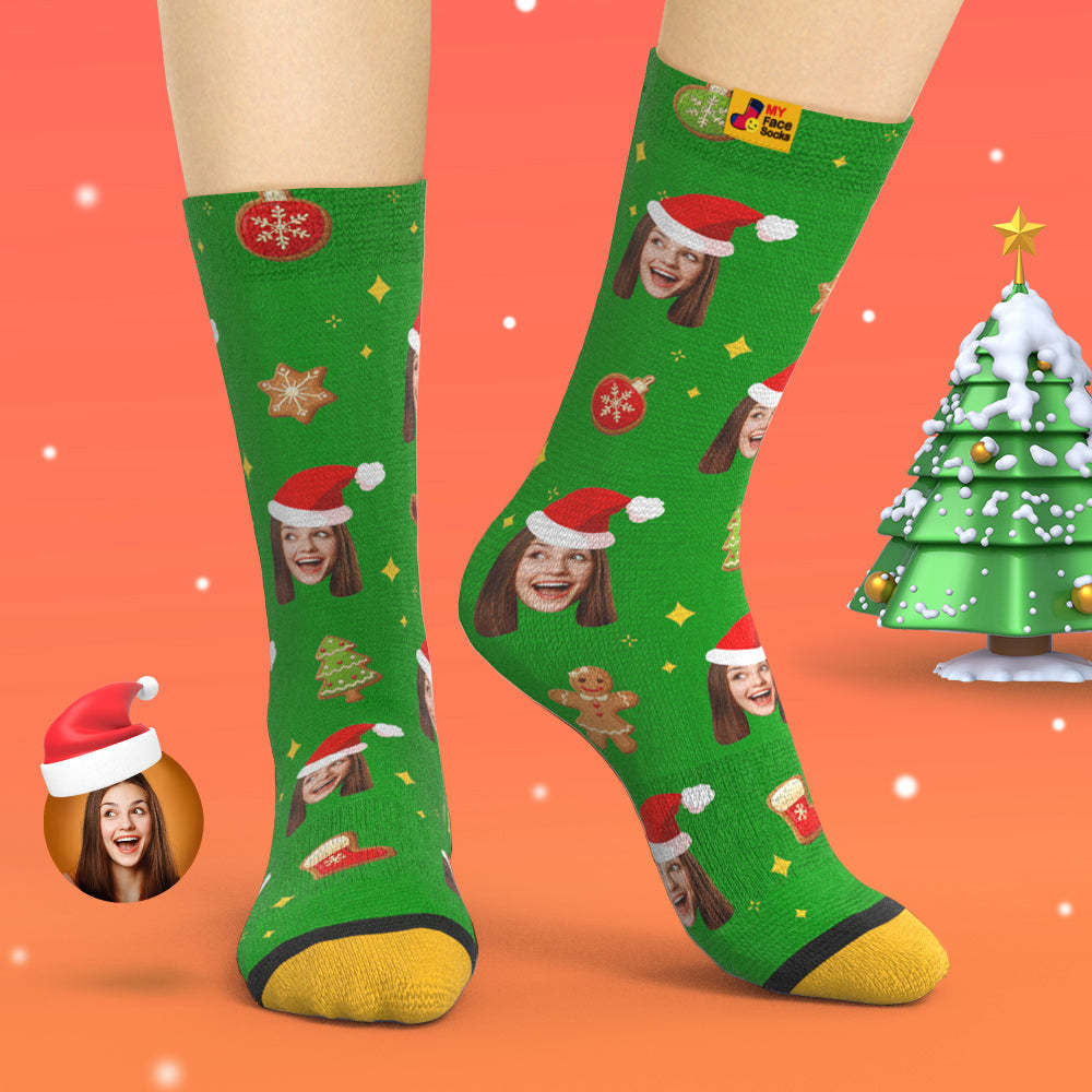 Personalizado 3d Digital Impreso Calcetines Árbol De Navidad Decoración Cara Calcetines Divertido Regalo De Navidad - MyFaceSocksES