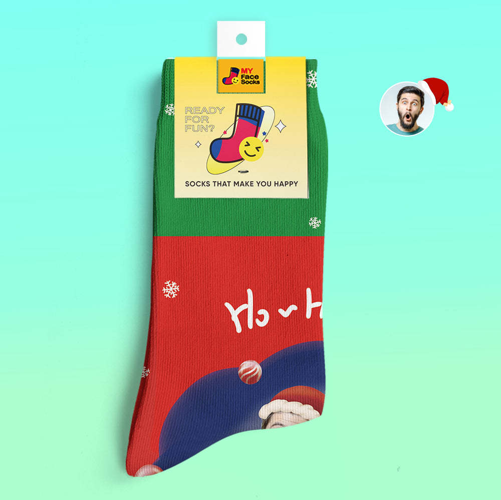 Calcetines Impresos Digitales 3d Personalizados Sombreros De Papá Noel Calcetines De Regalo De Navidad Ho Ho - MyFaceSocksES