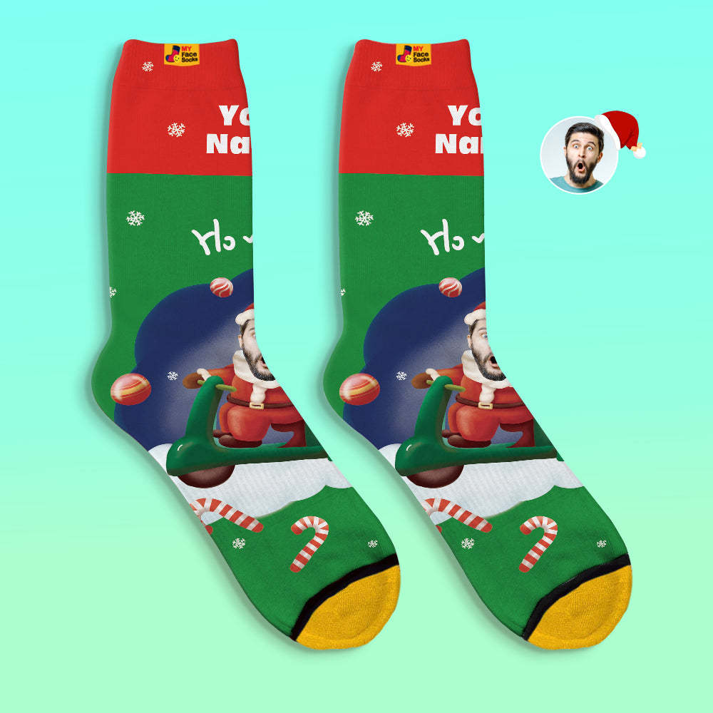 Calcetines Impresos Digitales 3d Personalizados Sombreros De Papá Noel Calcetines De Regalo De Navidad Ho Ho - MyFaceSocksES