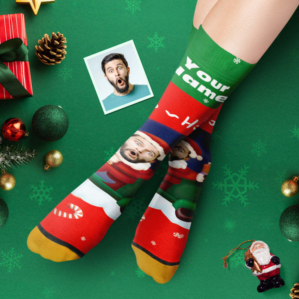 Calcetines Impresos Digitales 3d Personalizados Sombreros De Papá Noel Calcetines De Regalo De Navidad Ho Ho - MyFaceSocksES