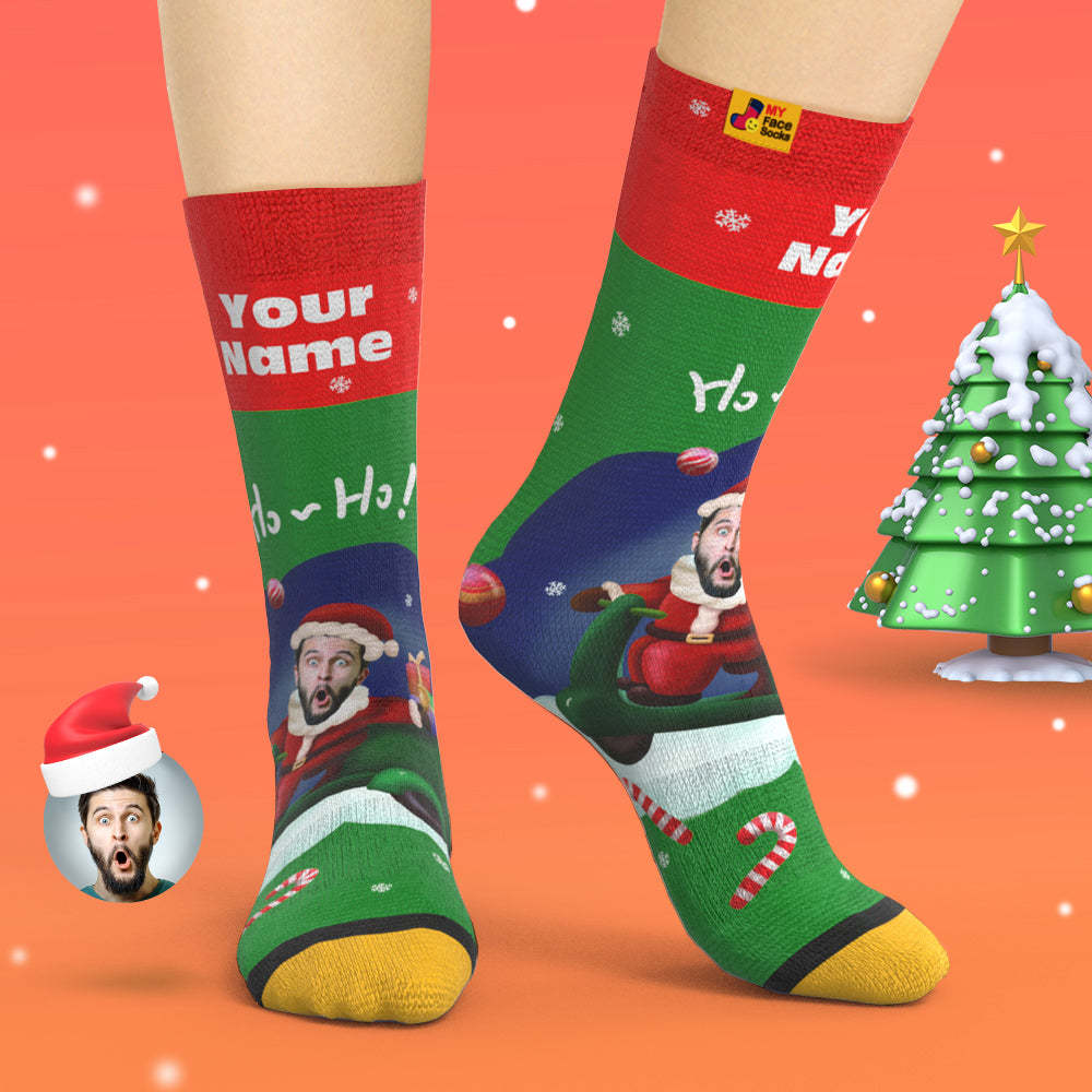 Calcetines Impresos Digitales 3d Personalizados Sombreros De Papá Noel Calcetines De Regalo De Navidad Ho Ho - MyFaceSocksES