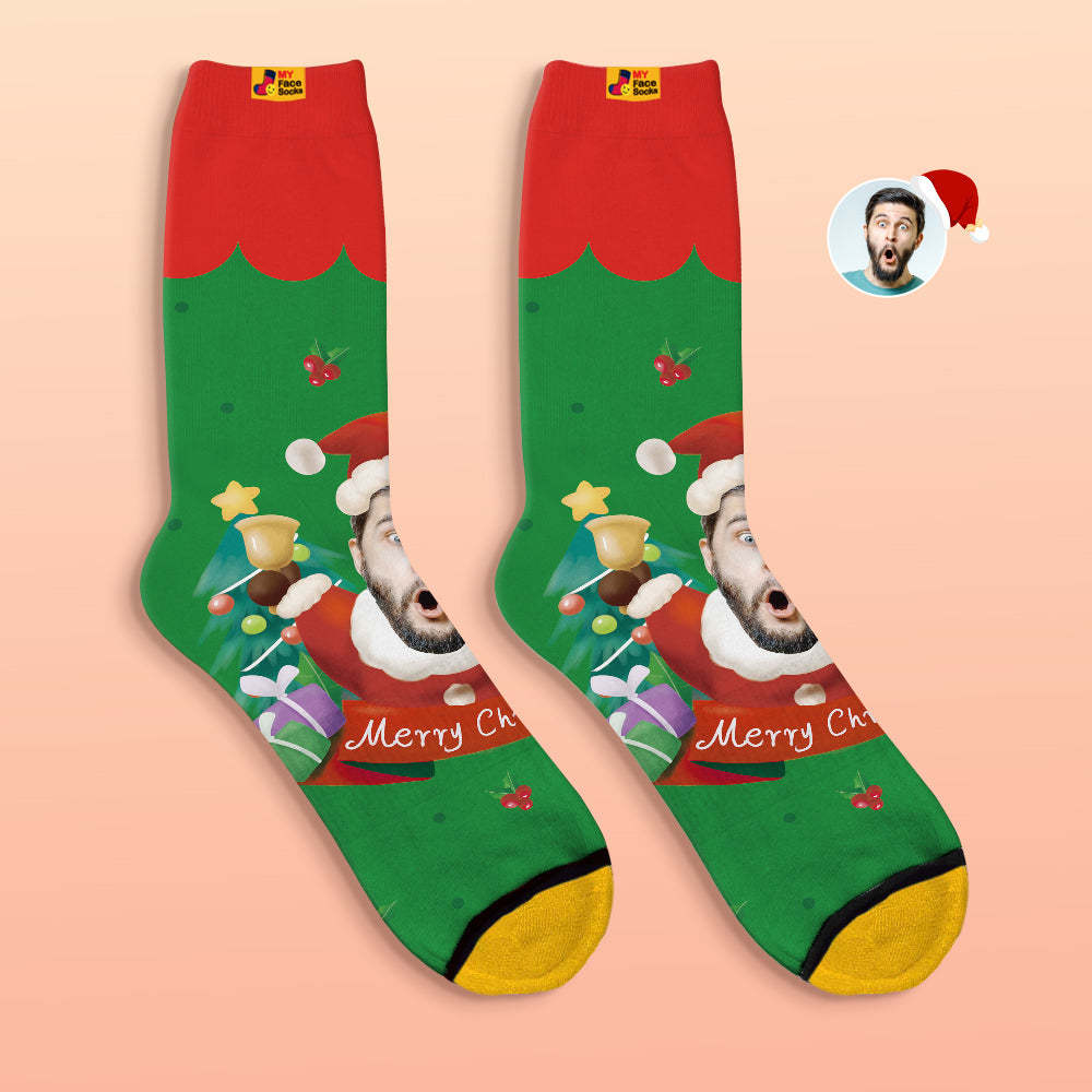 Calcetines Impresos Digitales 3d Personalizados Sombreros De Papá Noel Calcetines De Regalo De Navidad Campanas De Navidad - MyFaceSocksES