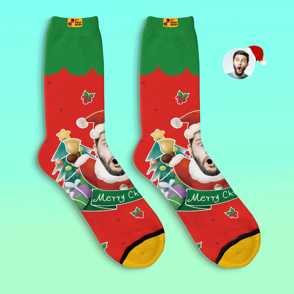 Calcetines Impresos Digitales 3d Personalizados Sombreros De Papá Noel Calcetines De Regalo De Navidad Campanas De Navidad - MyFaceSocksES