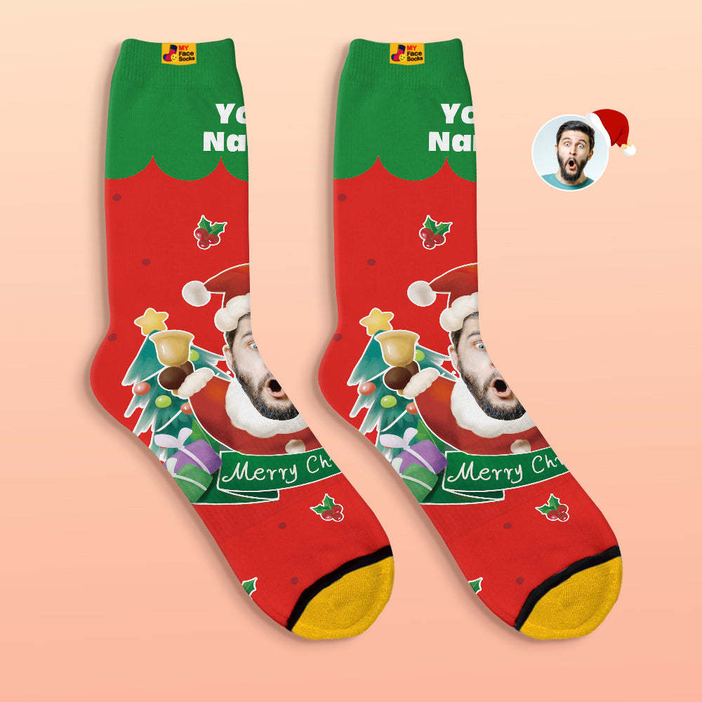 Calcetines Impresos Digitales 3d Personalizados Sombreros De Papá Noel Calcetines De Regalo De Navidad Campanas De Navidad - MyFaceSocksES