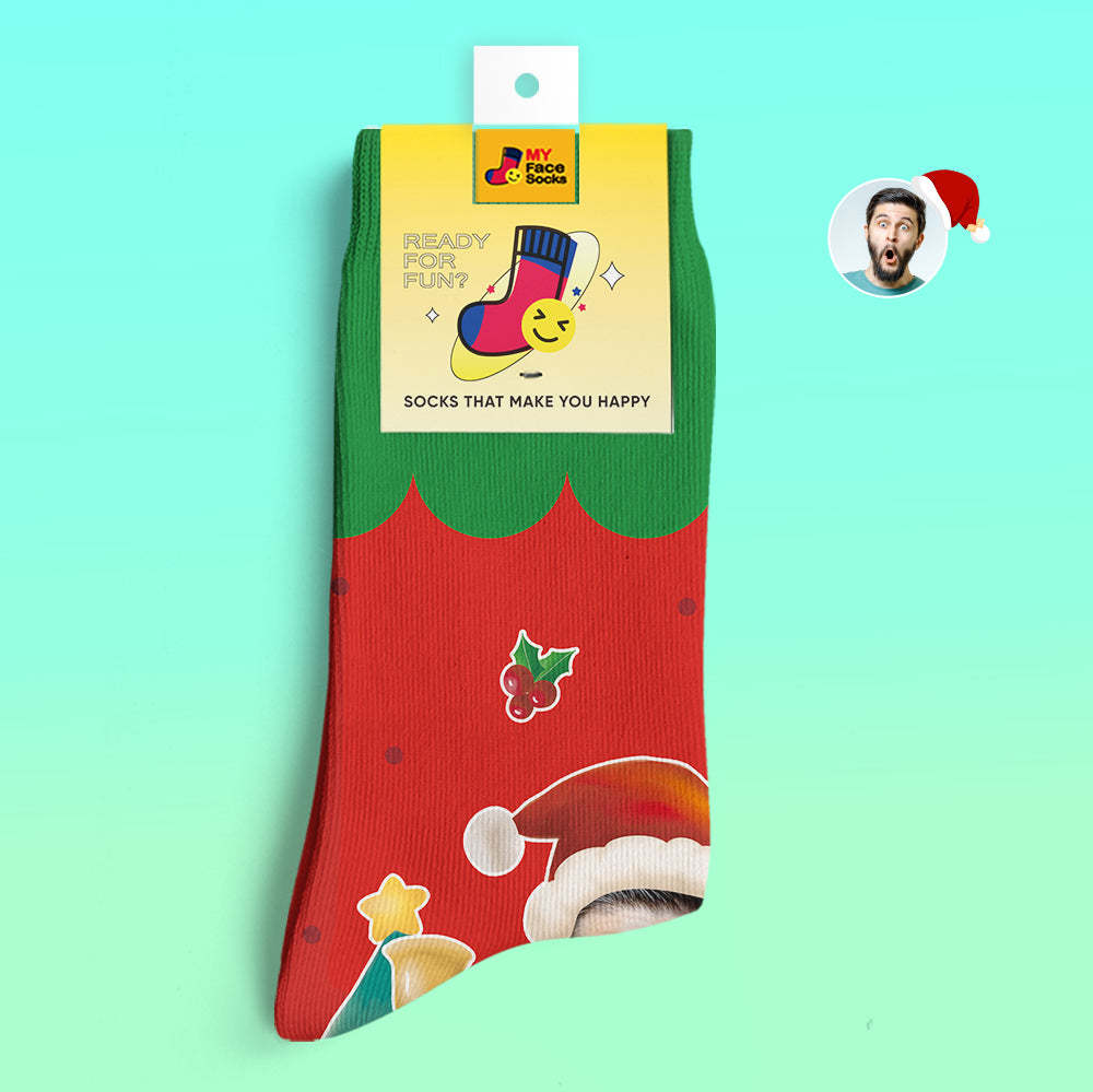 Calcetines Impresos Digitales 3d Personalizados Sombreros De Papá Noel Calcetines De Regalo De Navidad Campanas De Navidad - MyFaceSocksES