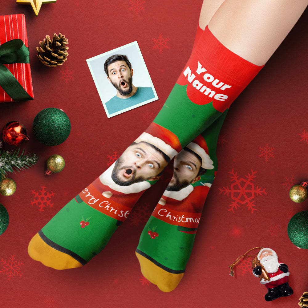 Calcetines Impresos Digitales 3d Personalizados Sombreros De Papá Noel Calcetines De Regalo De Navidad Campanas De Navidad - MyFaceSocksES