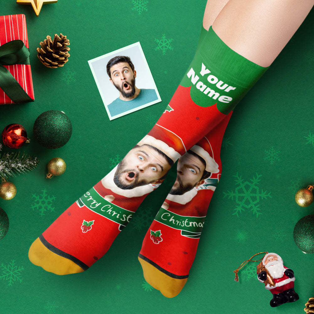 Calcetines Impresos Digitales 3d Personalizados Sombreros De Papá Noel Calcetines De Regalo De Navidad Campanas De Navidad - MyFaceSocksES