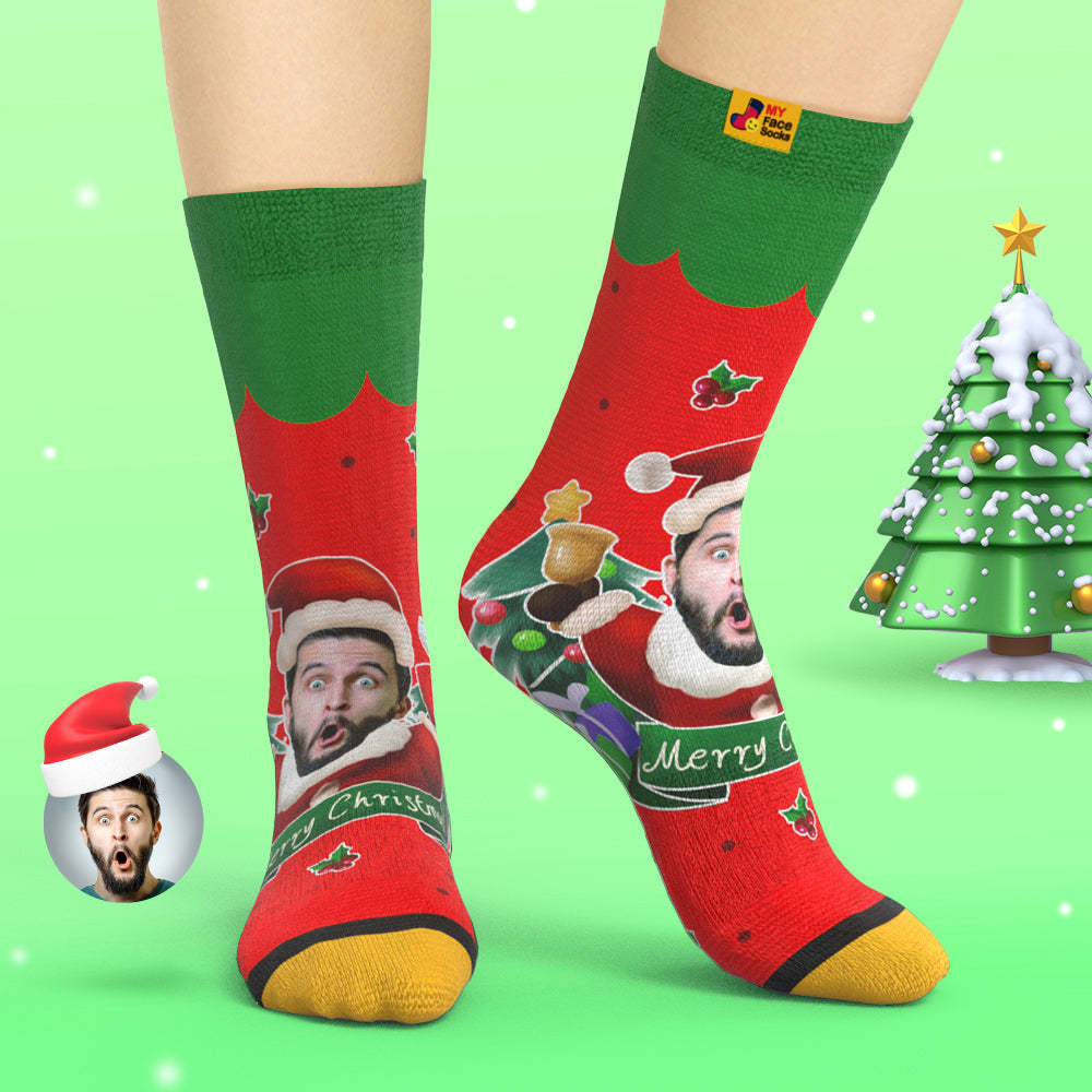 Calcetines Impresos Digitales 3d Personalizados Sombreros De Papá Noel Calcetines De Regalo De Navidad Campanas De Navidad - MyFaceSocksES