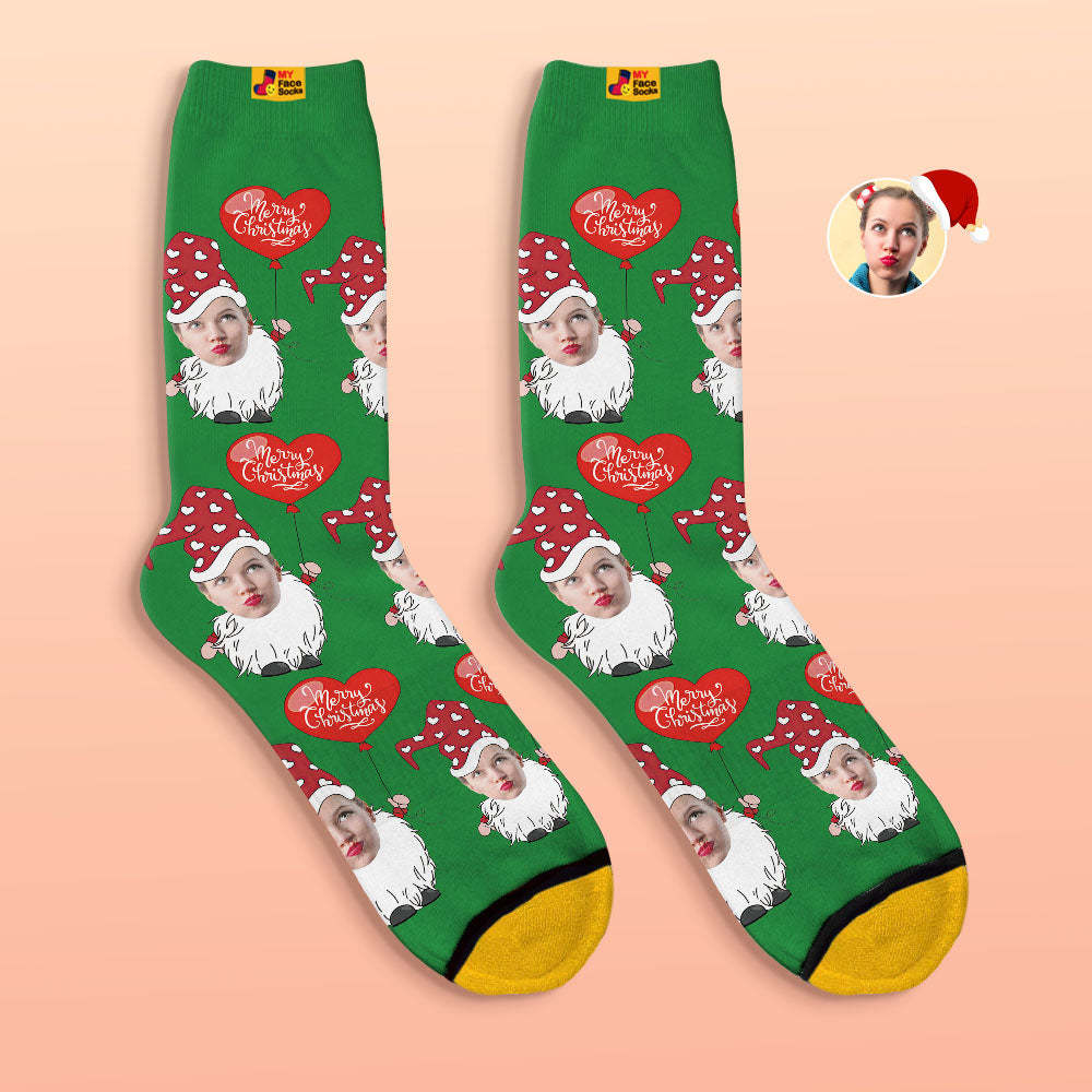 Gnomo De La Navidad De Los Calcetines Impresos Digitaces De La Aduana 3d Con Los Calcetines De La Navidad Del Globo En Forma De Corazón - MyFaceSocksES