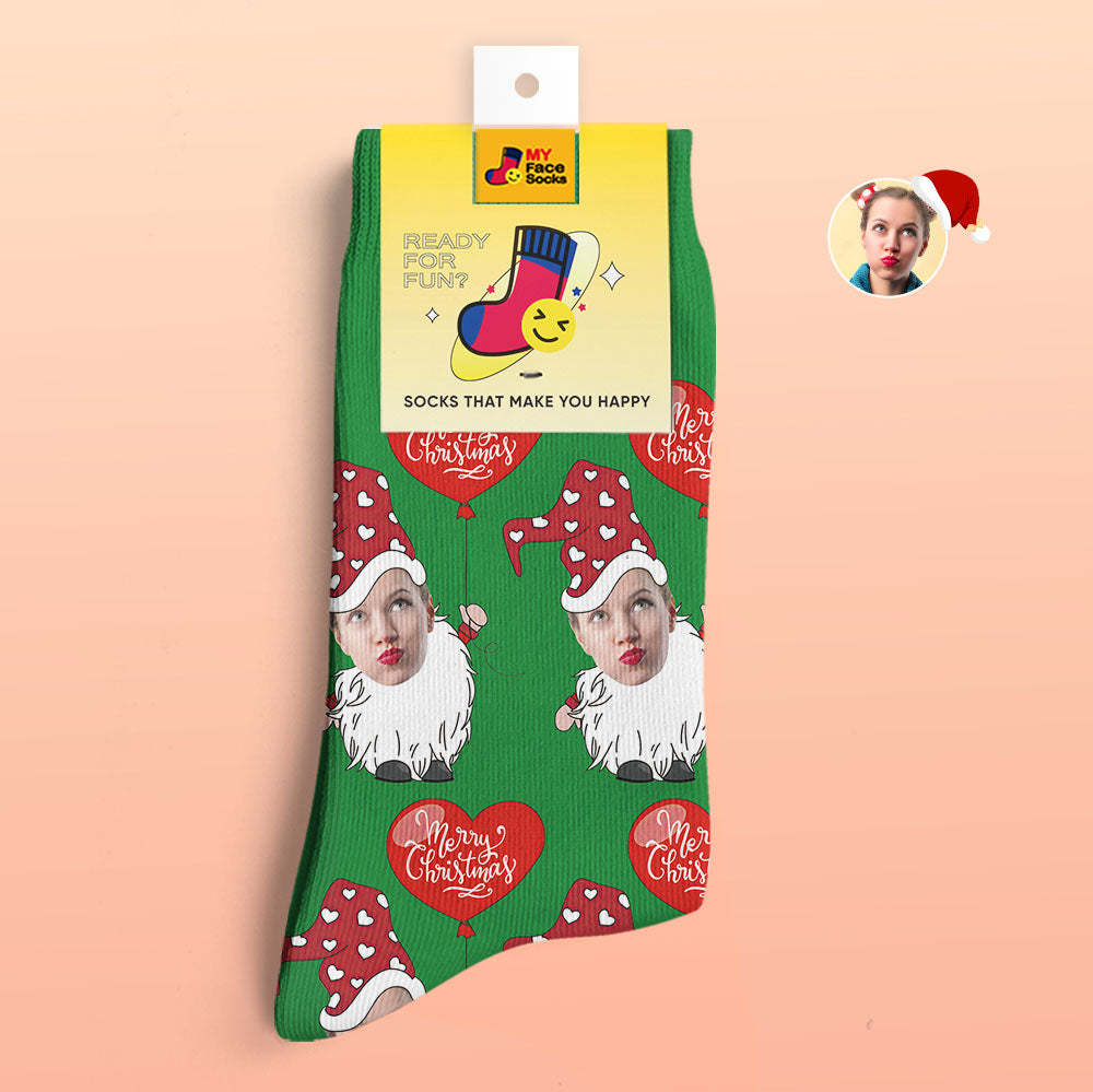 Gnomo De La Navidad De Los Calcetines Impresos Digitaces De La Aduana 3d Con Los Calcetines De La Navidad Del Globo En Forma De Corazón - MyFaceSocksES