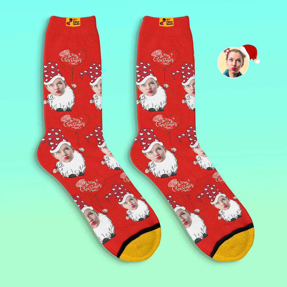 Gnomo De La Navidad De Los Calcetines Impresos Digitaces De La Aduana 3d Con Los Calcetines De La Navidad Del Globo En Forma De Corazón - MyFaceSocksES