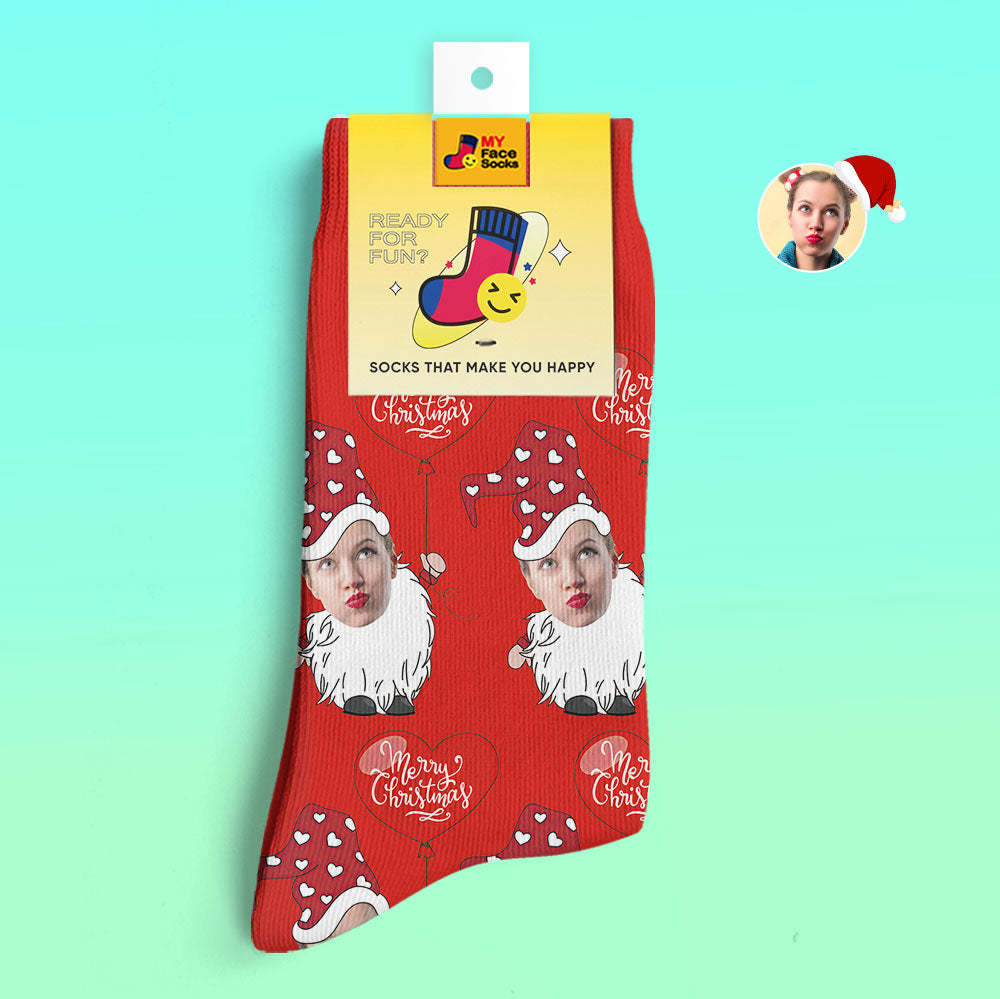 Gnomo De La Navidad De Los Calcetines Impresos Digitaces De La Aduana 3d Con Los Calcetines De La Navidad Del Globo En Forma De Corazón - MyFaceSocksES