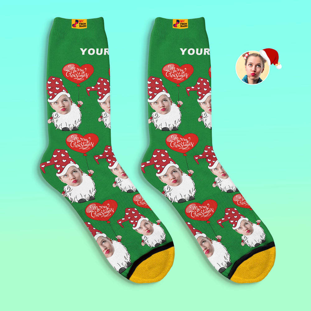 Gnomo De La Navidad De Los Calcetines Impresos Digitaces De La Aduana 3d Con Los Calcetines De La Navidad Del Globo En Forma De Corazón - MyFaceSocksES