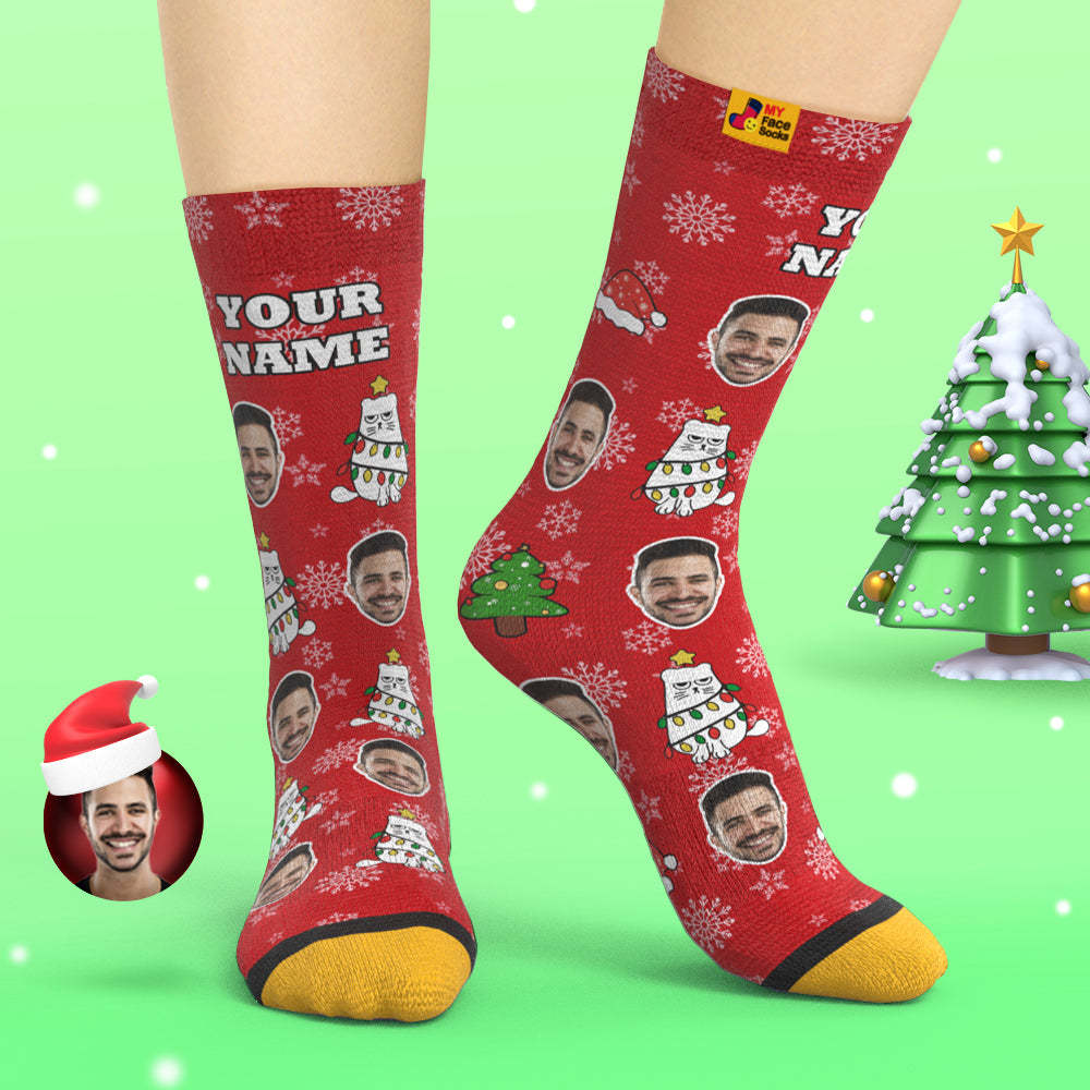 Calcetines Impresos Digitales 3d Personalizados Calcetines De Regalo De Navidad Cute Cat - MyFaceSocksES