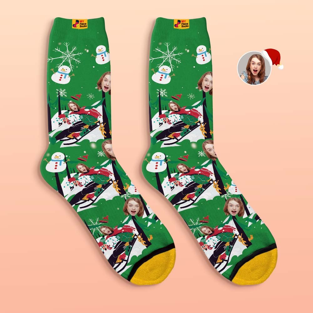 Calcetines Impresos Digitales 3d Personalizados Calcetines De Regalo De Navidad Sledding Together - MyFaceSocksES