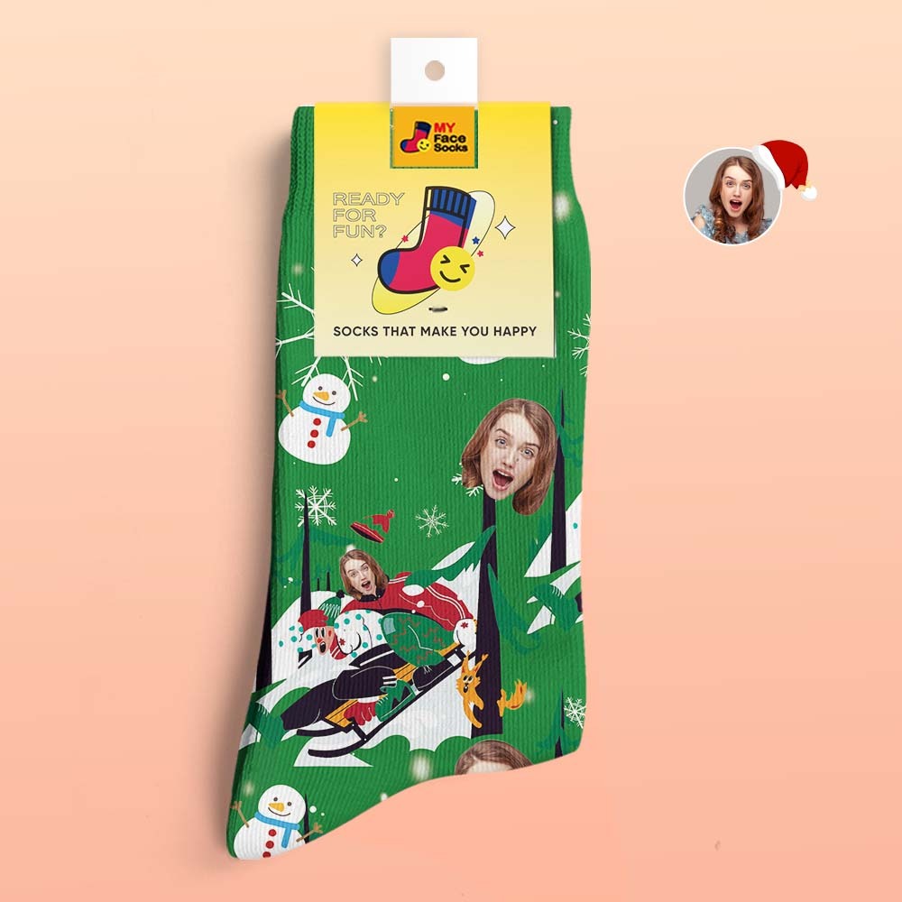 Calcetines Impresos Digitales 3d Personalizados Calcetines De Regalo De Navidad Sledding Together - MyFaceSocksES