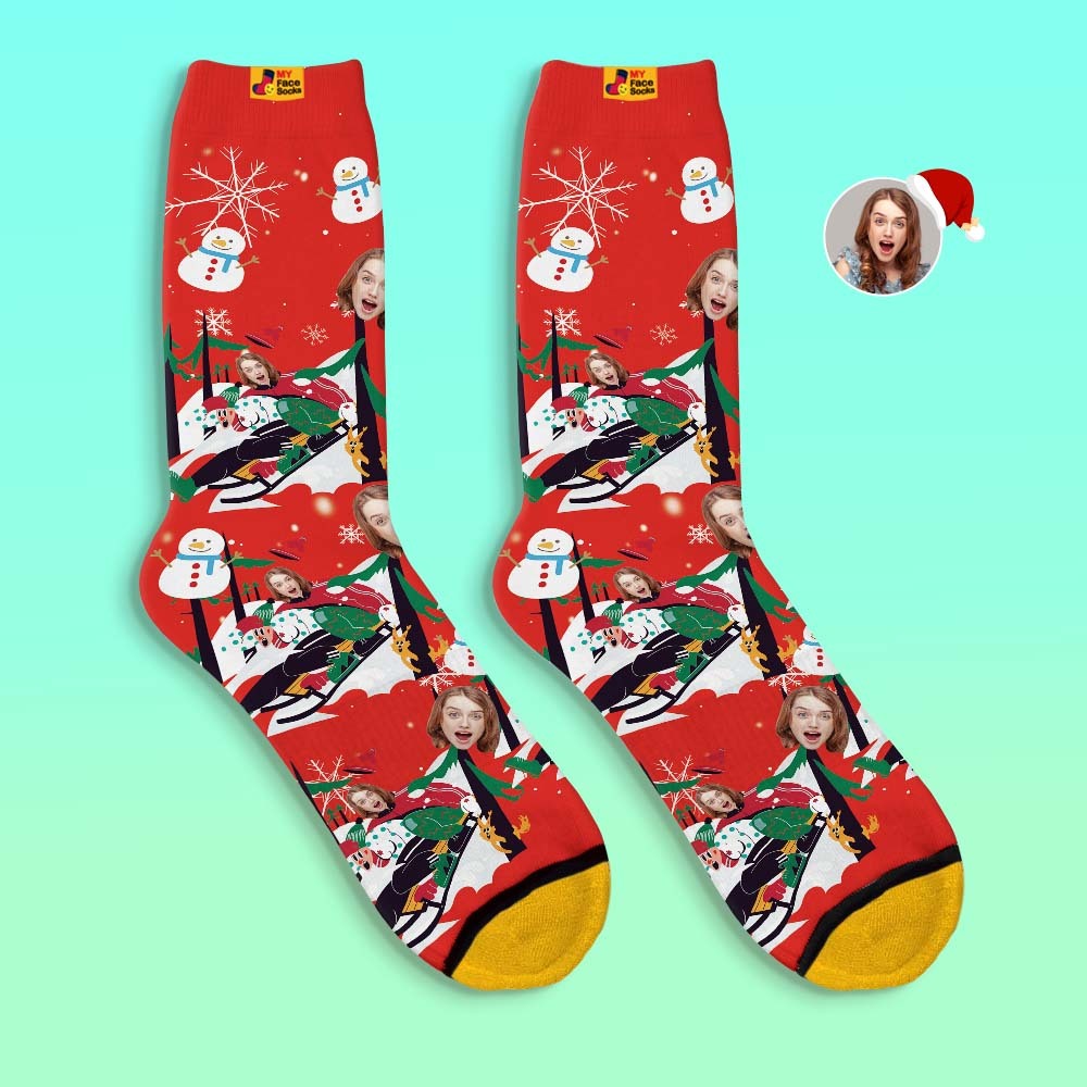 Calcetines Impresos Digitales 3d Personalizados Calcetines De Regalo De Navidad Sledding Together - MyFaceSocksES