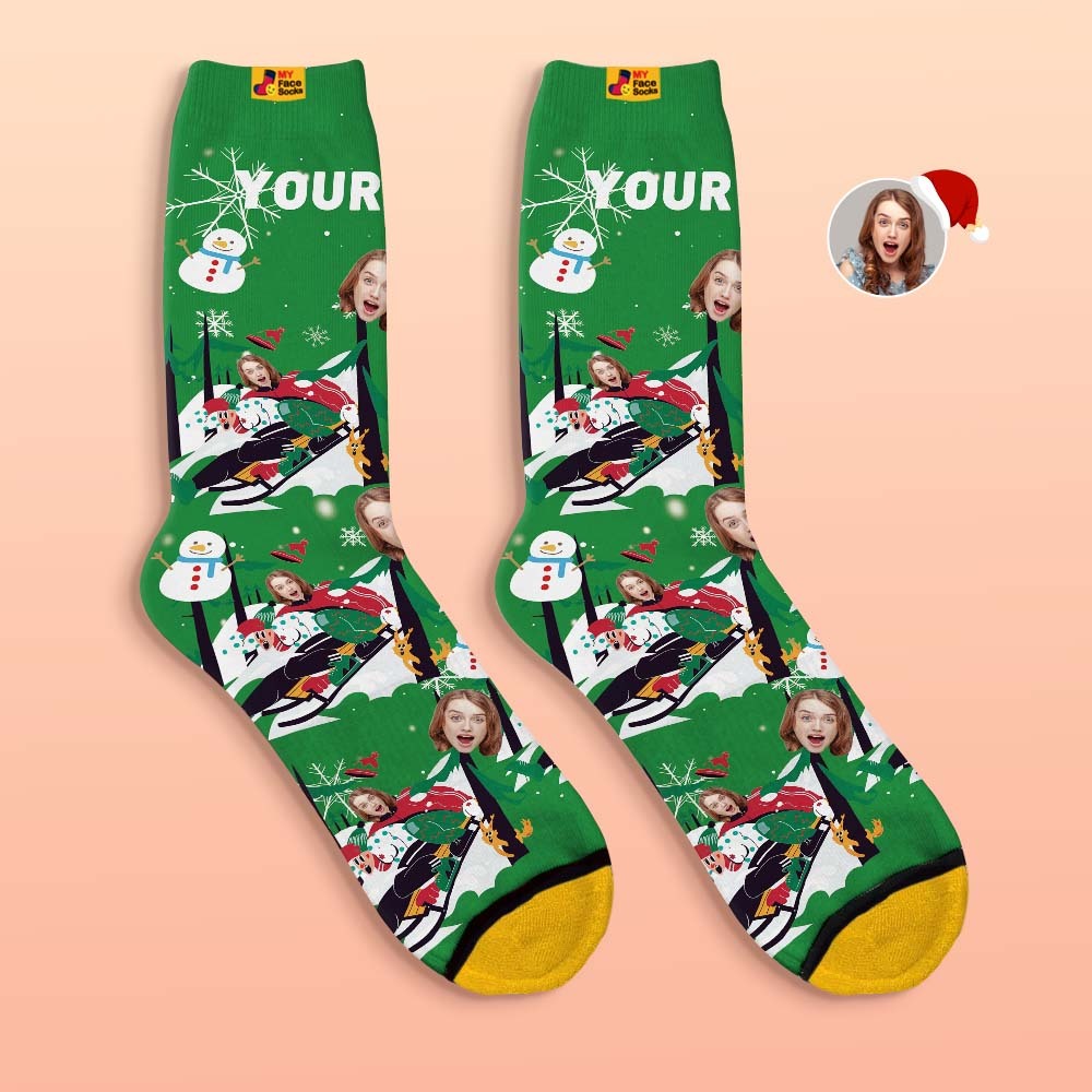 Calcetines Impresos Digitales 3d Personalizados Calcetines De Regalo De Navidad Sledding Together - MyFaceSocksES