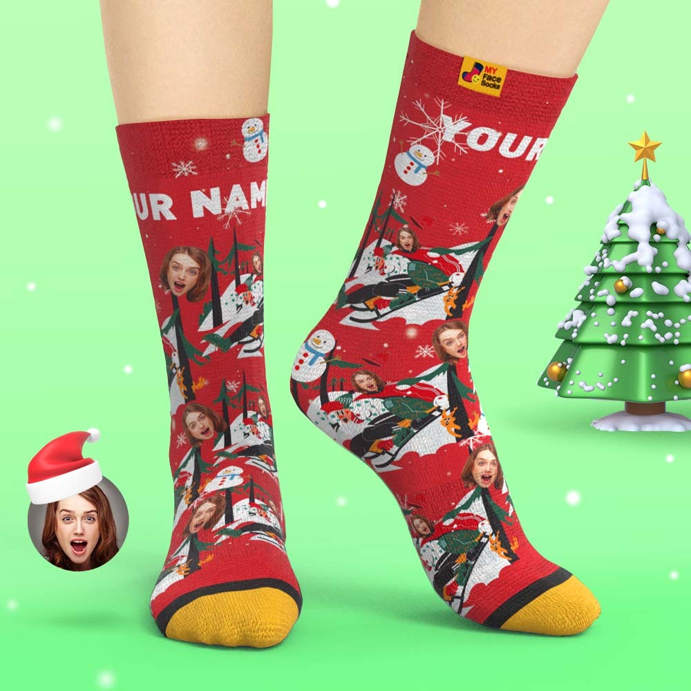 Calcetines Impresos Digitales 3d Personalizados Calcetines De Regalo De Navidad Sledding Together - MyFaceSocksES