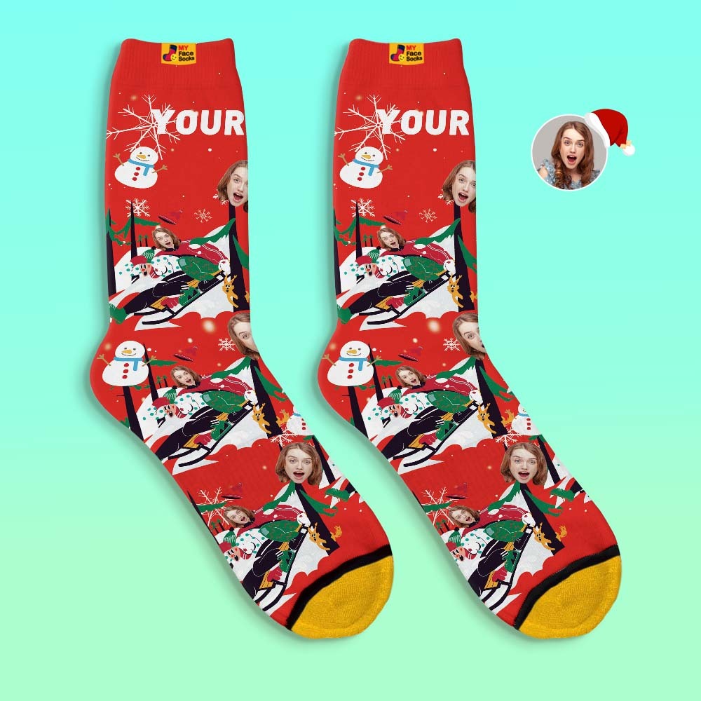 Calcetines Impresos Digitales 3d Personalizados Calcetines De Regalo De Navidad Sledding Together - MyFaceSocksES