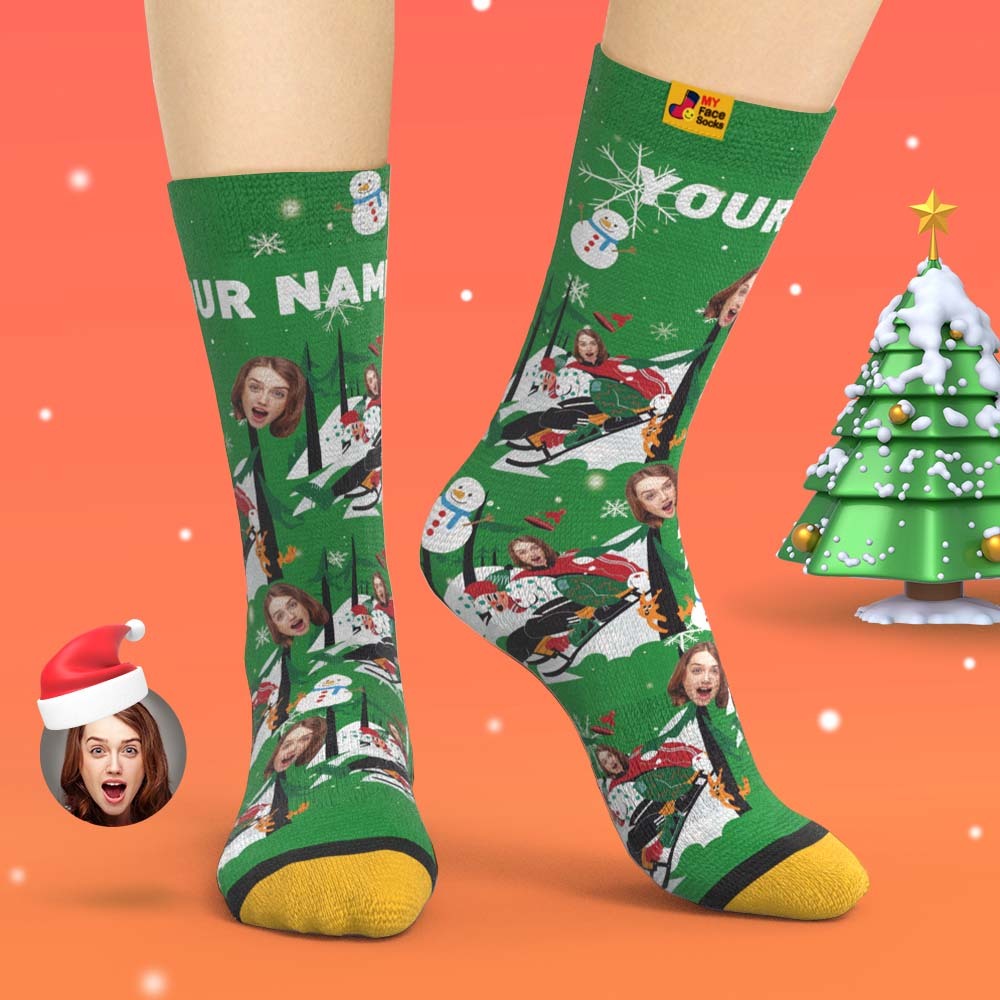 Calcetines Impresos Digitales 3d Personalizados Calcetines De Regalo De Navidad Sledding Together - MyFaceSocksES